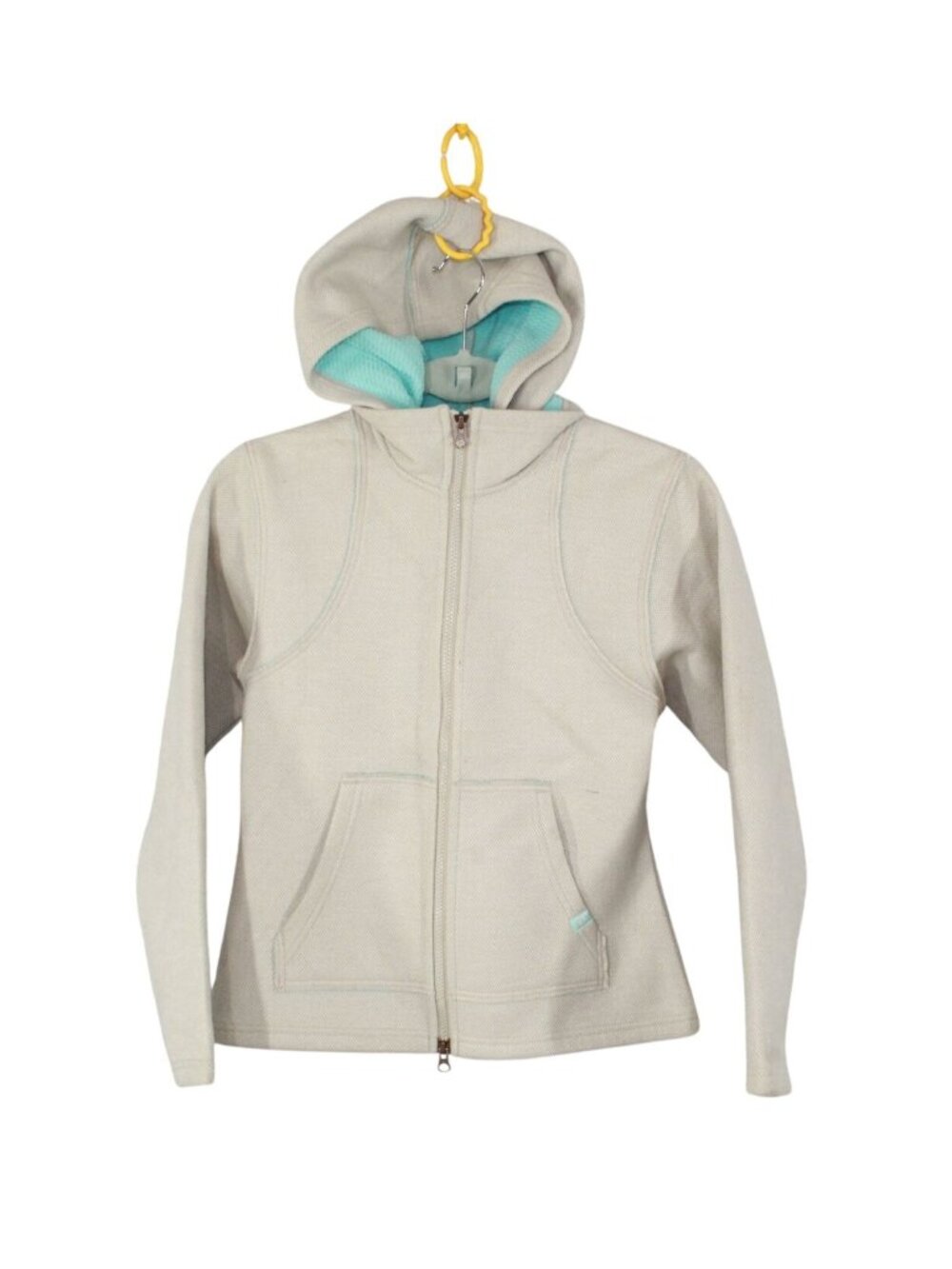 EMS Eastern Mountain Sports Wool Blend Hoodie Jacket Cream Aqua Full Zip Size XS